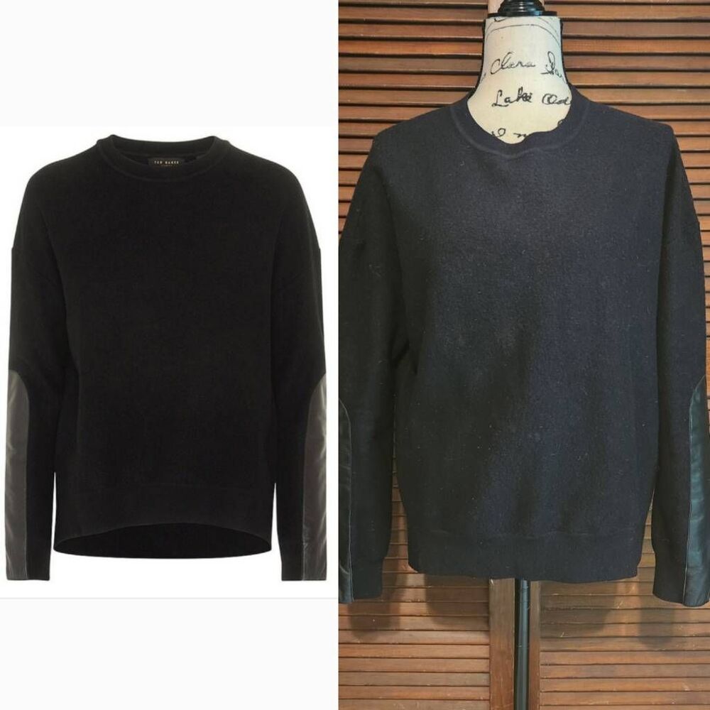 Ted Baker Wool Sweater w Leather Arm Panels